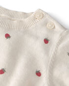 B&eacute;b&eacute; fille - Ensemble 2 pi&egrave;ces chandail en coton biologique, cr&egrave;me et baies, image 4 sur 5 diapositives