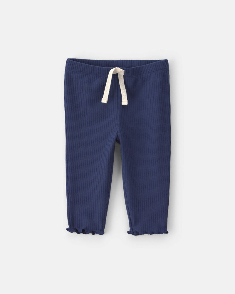 Baby Girl Pull-On Ribbed Leggings - Navy Blue, image 1 of 3 slides