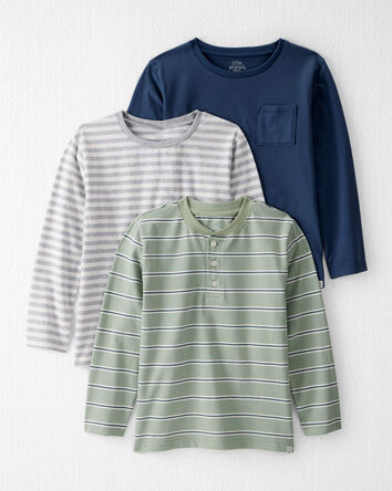Kid 3-Pack Organic Cotton Long-Sleeve Stretch Jersey Tees, 