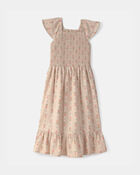 Girls Floral Smocked Midi Dress - Tan, image 1 of 4 slides