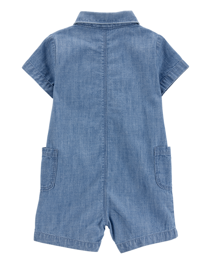 Baby Solid Cotton Blend Romper - Blue, image 2 of 4 slides