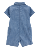 Baby Solid Cotton Blend Romper - Blue, image 2 of 4 slides