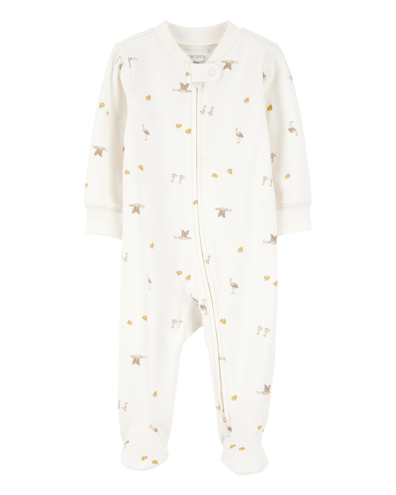 Bébé Grenouillère en coton à fermeture à glissière à 2 sens à petits oiseaux, image 1 sur 3 diapositives