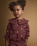 Toddler Girl Peter Pan Collar Pullover with Otter Pockets in Polka Dots - Burgundy, image 1 of 5 slides