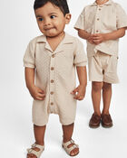 Baby Boy Button-Down Short-Sleeve Romper - Ivory, image 2 of 5 slides