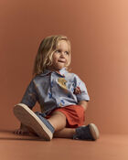 Toddler Boy Button-Down Short-Sleeve Shirt in Circus Print - Blue, image 4 of 6 slides