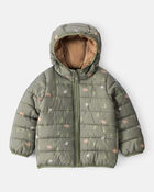 Toddler Wilderness Print Hooded Puffer - Green, image 1 of 4 slides