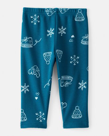 Baby Girl Winter Print Pull-On Stretch Cozy Leggings - Blue, 
