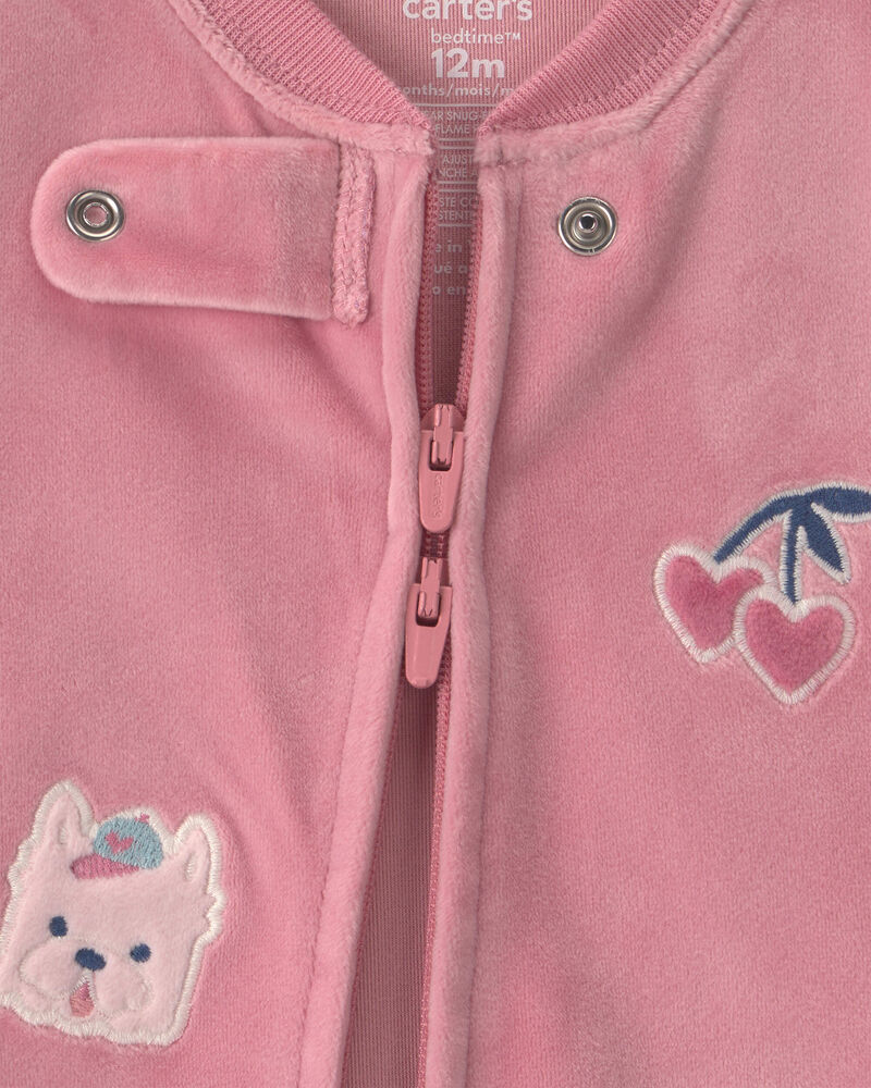 Baby Girl 1-Piece Icon 2-Way Zip DreamPlush Snug Fit Footed Pyjama - Pink, image 3 of 5 slides