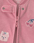 Baby Girl 1-Piece Icon 2-Way Zip DreamPlush Snug Fit Footed Pyjama - Pink, image 3 of 5 slides
