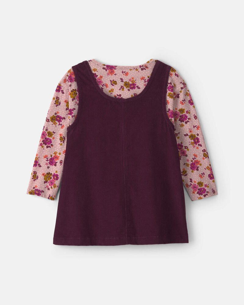 Toddler Girl 2-Piece Floral Corduroy Long-Sleeve Dress Set - Pink/Purple, image 2 of 6 slides