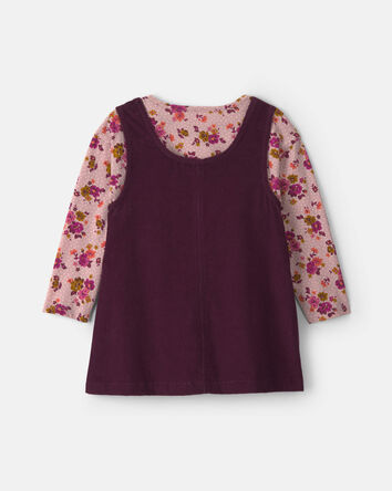 Toddler Girl 2-Piece Floral Corduroy Long-Sleeve Dress Set - Pink/Purple, 