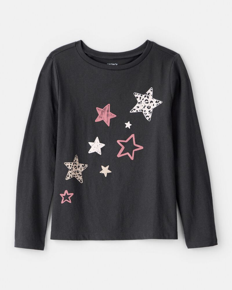 Girls Cheetah Stars Long-Sleeve Graphic Tee - Black, image 1 of 3 slides