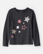 Girls Cheetah Stars Long-Sleeve Graphic Tee - Black, image 1 of 3 slides