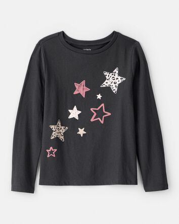 Girls Cheetah Stars Long-Sleeve Graphic Tee - Black, 