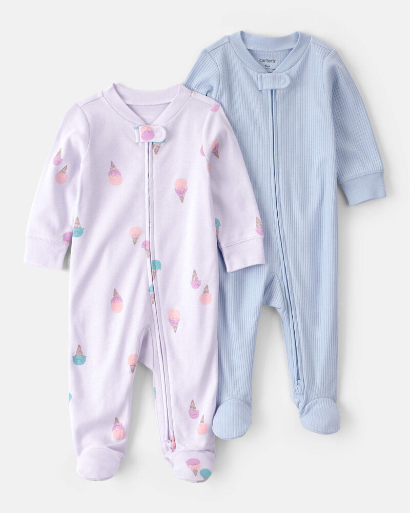 Baby Girl 2-Pack Ice Cream Sleeper- Purple/Blue, image 1 of 5 slides