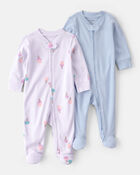 Baby Girl 2-Pack Ice Cream Sleeper- Purple/Blue, image 1 of 5 slides