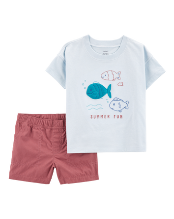Toddler 2-Piece Fish Summer Fun Tee & Pull-On Shorts Set, 