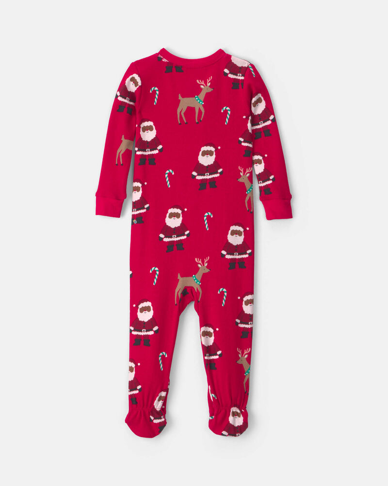 Toddler 1-Piece Brown Santa Christmas 100% Cotton Snug Fit Footed Pyjama - Red, image 3 of 4 slides