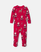 Toddler 1-Piece Brown Santa Christmas 100% Cotton Snug Fit Footed Pyjama - Red, image 3 of 4 slides