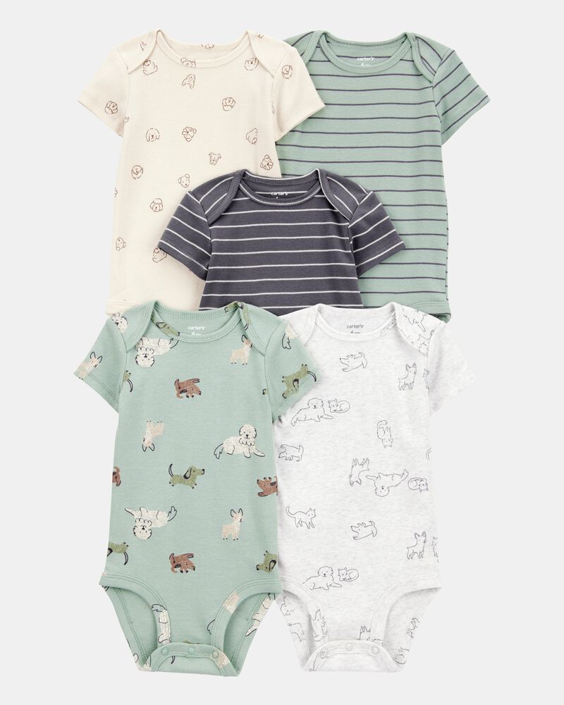 Baby Boy 5-Pack Dog Short-Sleeve Cotton Bodysuits, image 1 of 7 slides