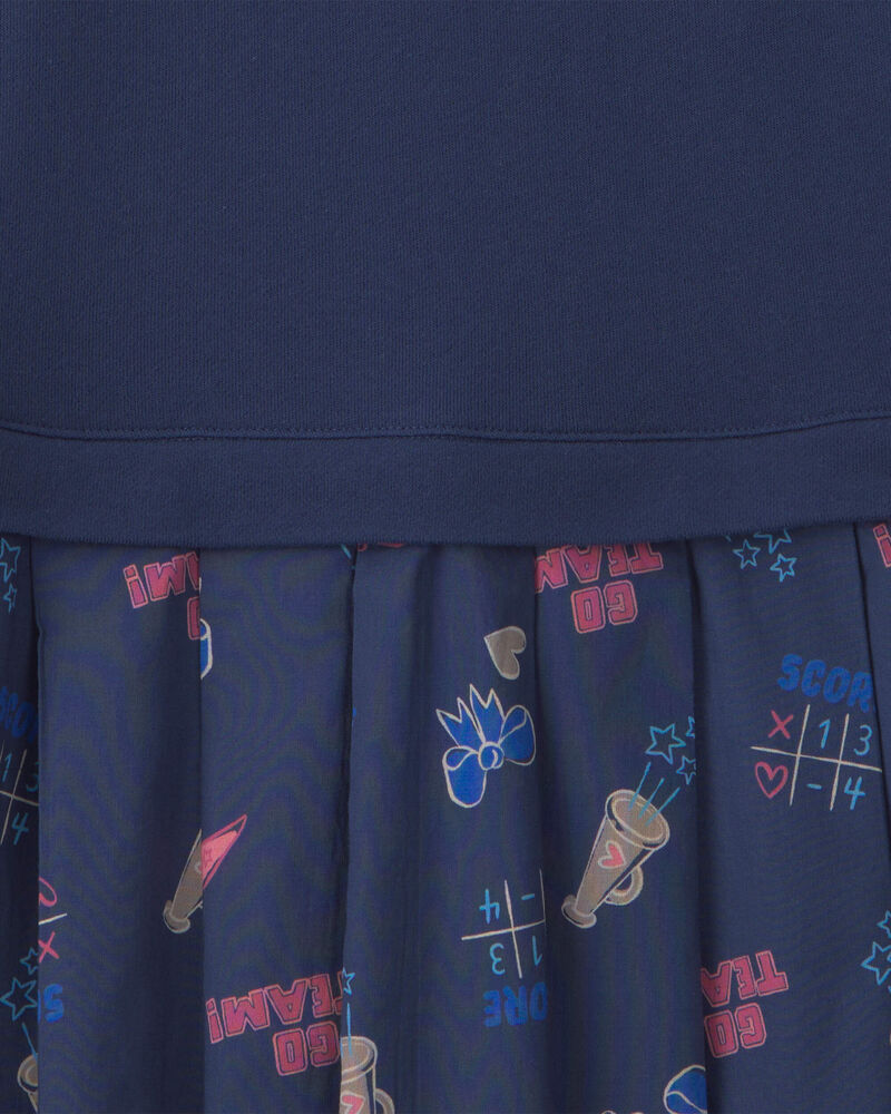 Girls Long Sleeve Cheer Print Dress - Navy, image 3 of 4 slides