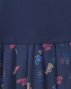 Girls Long Sleeve Cheer Print Dress - Navy, image 3 of 4 slides