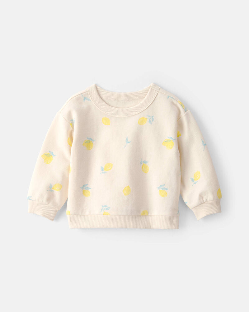 Baby Girl French Terry Pullover Sweatshirt - Lemon, image 1 of 4 slides