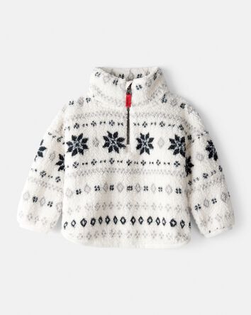 Baby Girl Fairisle Sherpa Quarter-Zip Pullover - White, 