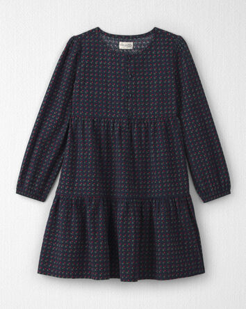 Girls Organic Cotton Dobby Dress in Navy Floral, 