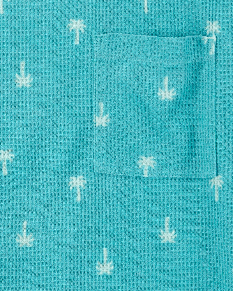 Garçons - Pyjama 2 pièces décontracté en tricot gaufré à palmiers - Turquoise, image 2 sur 3 diapositives