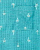 Garçons - Pyjama 2 pièces décontracté en tricot gaufré à palmiers - Turquoise, image 2 sur 3 diapositives