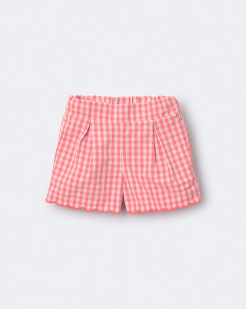 Toddler Girl Gingham Scalloped Short - Orange, 