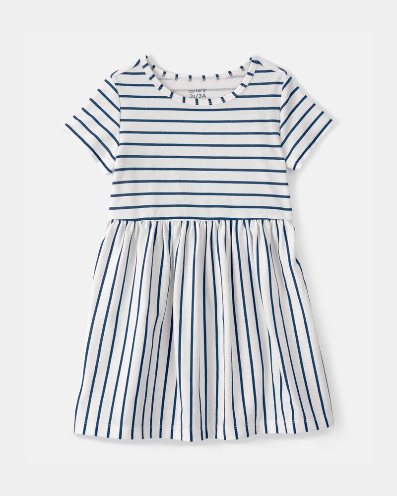 Tout-petit fille - Robe &agrave; manches courtes &agrave; rayures - Bleu/Ivoire, image 1 sur 3 diapositives