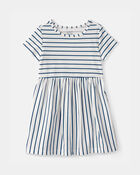 Tout-petit fille - Robe &agrave; manches courtes &agrave; rayures - Bleu/Ivoire, image 1 sur 3 diapositives