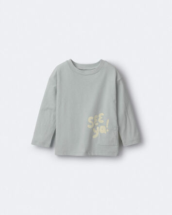 Toddler 'See Ya' Long-Sleeve Pocket Relaxed Graphic Tee - Sage, 
