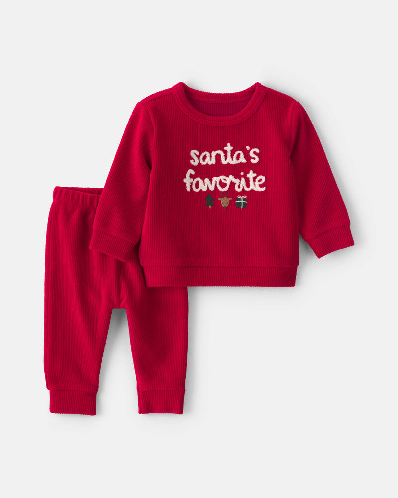 Baby 2-Piece 'Santa's Favorite' Long-Sleeve Top & Pant Set - Red, image 1 of 5 slides