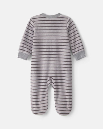 Baby Boy Monster Striped Fleece 2-Way Zip Sleeper - Grey, 
