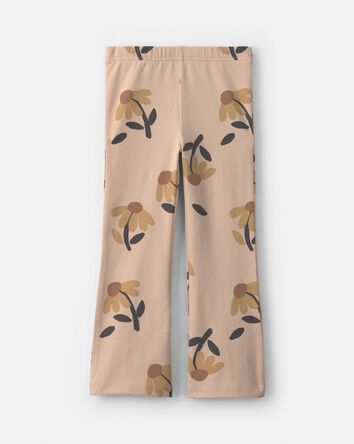Toddler Girl Floral Cotton Pull-On Stretch Flare Leggings - Tan, 