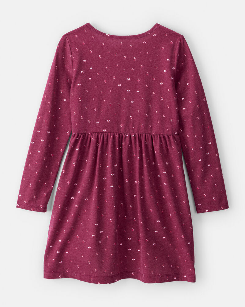 Girls Floral Long-Sleeve Dress - Maroon, image 2 of 4 slides