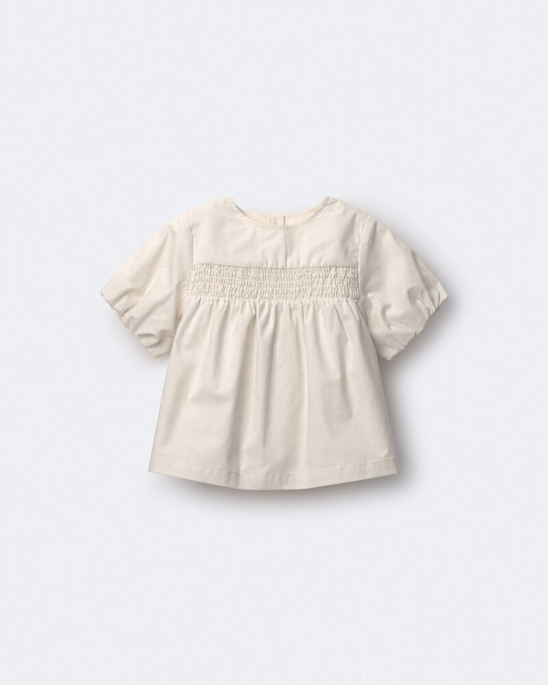 Toddler Girl Smocked Bubble Sleeve Top - Cream, image 2 of 6 slides