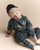 Toddler No-Seam Jogger Pant in Plaid - Green/Black, image 4 of 7 slides
