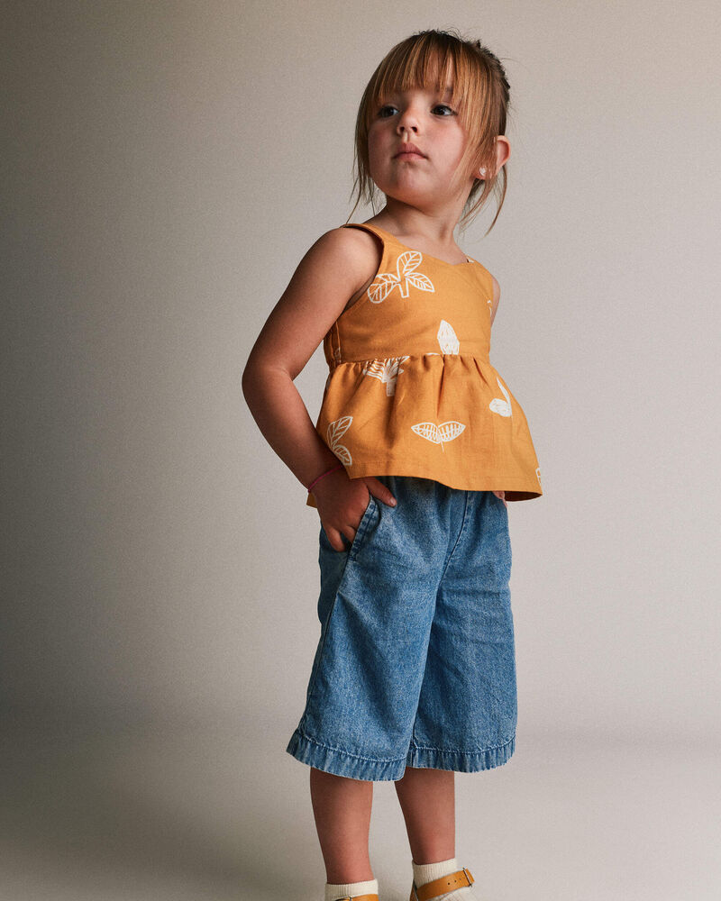 Toddler Girl Wide-Leg Cropped Pant in Chambray, image 1 of 7 slides