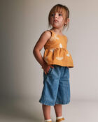 Toddler Girl Wide-Leg Cropped Pant in Chambray, image 1 of 7 slides