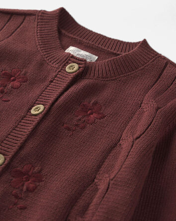 Toddler Girl Organic Cotton Sweater Knit Embroidered Cardigan, 