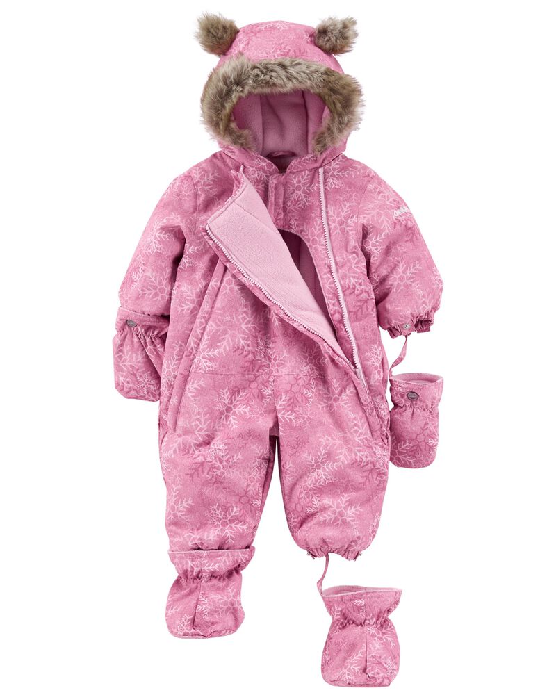 Baby Hooded 1-Piece Snowflake Snowsuit, image 2 of 3 slides