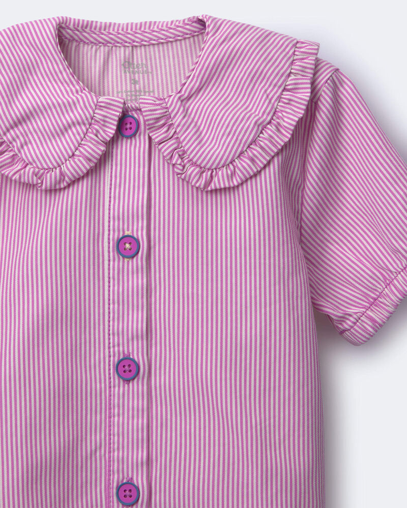 Toddler Girl Peter Pan Collar Top in Stripes - Purple, image 2 of 2 slides