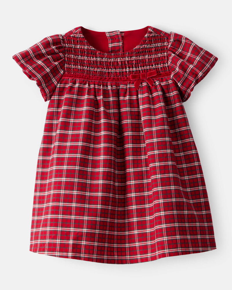 Baby Girl Special Occasion Plaid Print Short-Sleeve Dress - Red, image 1 of 5 slides