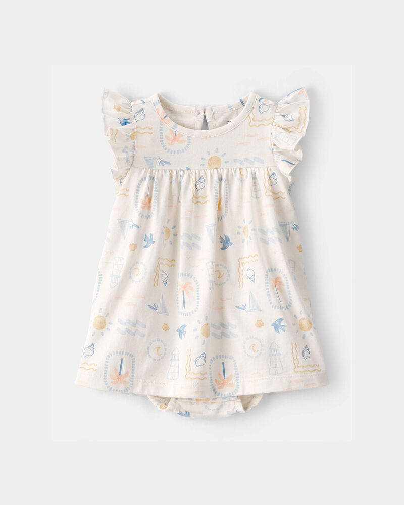 Baby Girl 2-Piece Beach Cardigan & Bodysuit Dress Set - Orange/Ivory, image 2 of 5 slides