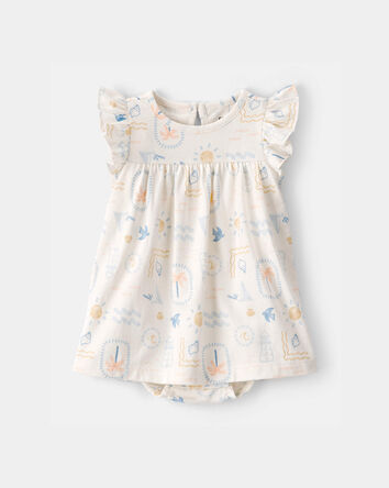 Baby Girl 2-Piece Beach Cardigan & Bodysuit Dress Set - Orange/Ivory, 